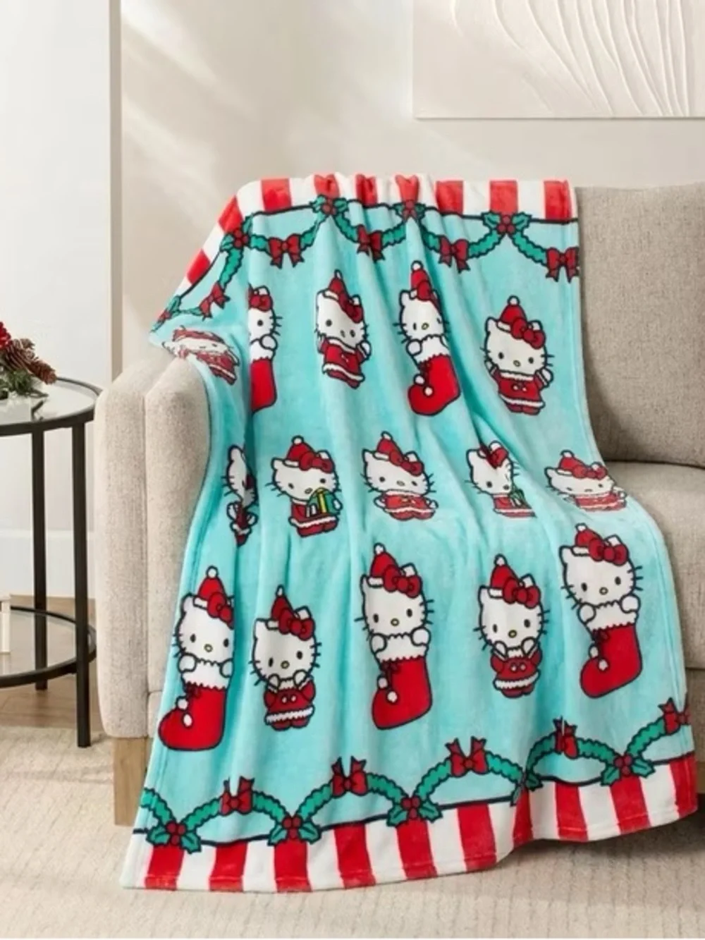 Hello Kitty Licensed Christmas Holiday Silk Touch Throw Blankets, 60